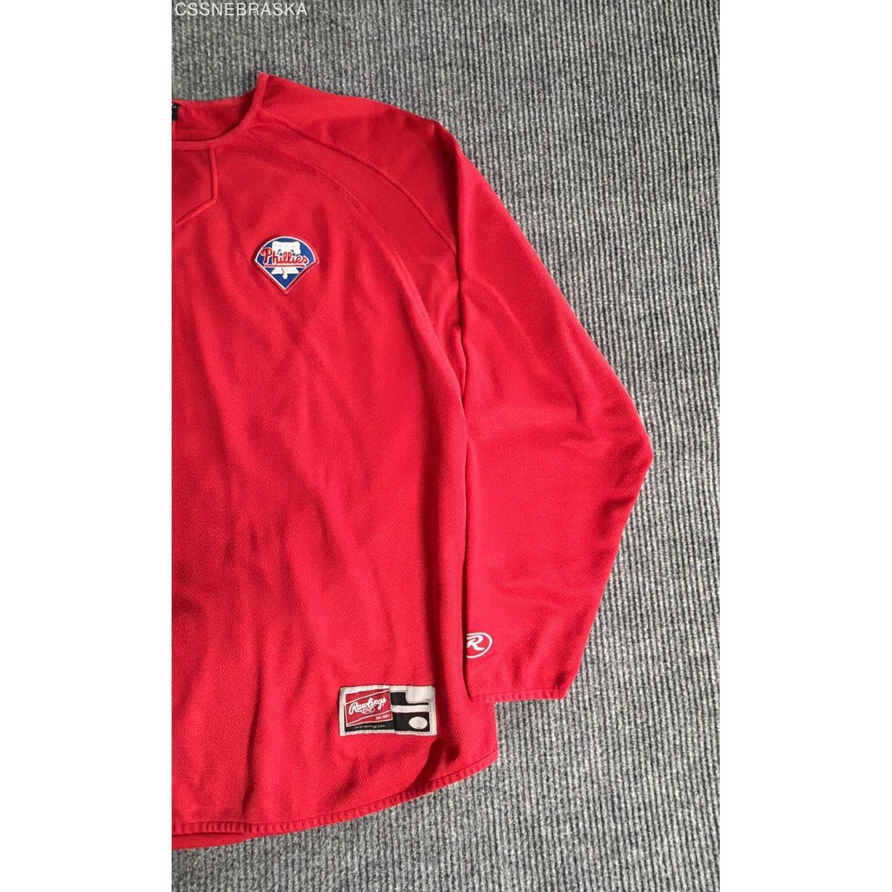 Rawlings Red Mens Baseball Jersey Pullover Training Shirt 2XL Phillies Logo - Picture 5 of 11